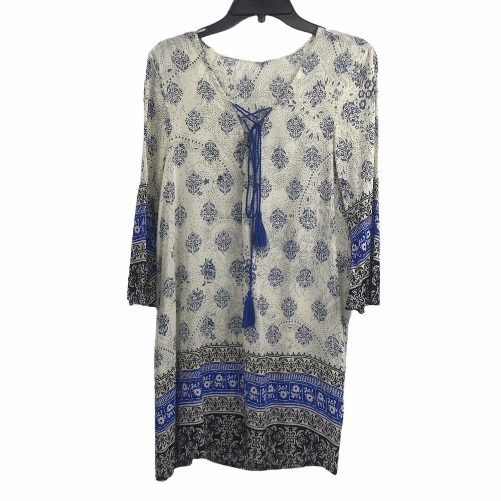 La Moda Women SMALL/MEDIUM Printed Tunic Cover Up with Tassel Ties for Beachwear